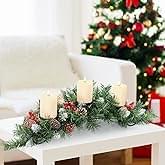 MrMrKura Christmas Tabletop Centerpiece with 3 Candle Holders, Table Decorations with Pine Cones and Red Berry Indoor Christmas Decorations for Dining Room Decor - Image 2