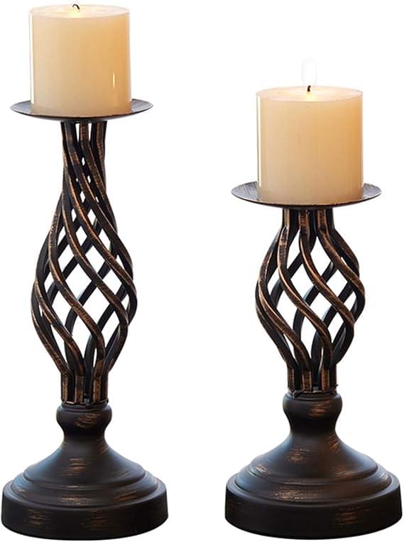 ZZKOKO Decorative Candle Holder Set of 2, Metal Pillar Romantic Candlesticks, Home Decor Candle