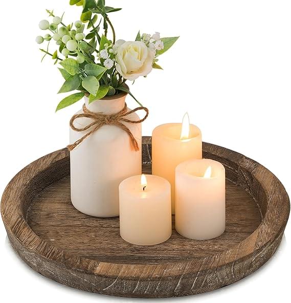 Hanobe Candle Plate Holder Tray: Round Wooden Decorative Candle Plate Small Farmhouse Table Centerpiece - Image 4