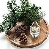 Hanobe Candle Plate Holder Tray: Round Wooden Decorative Candle Plate Small Farmhouse Table Centerpiece